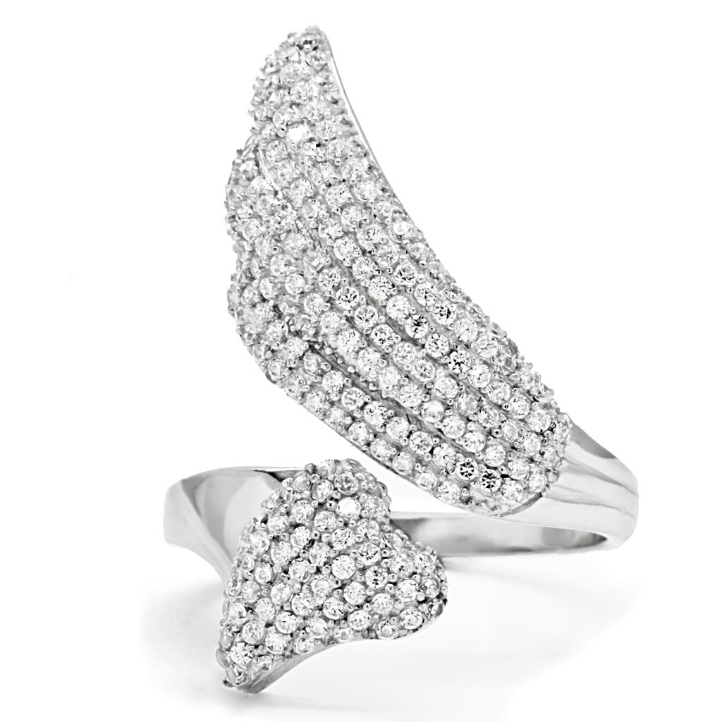 TS014 - Rhodium 925 Sterling Silver Ring with AAA Grade CZ  in Clear-2