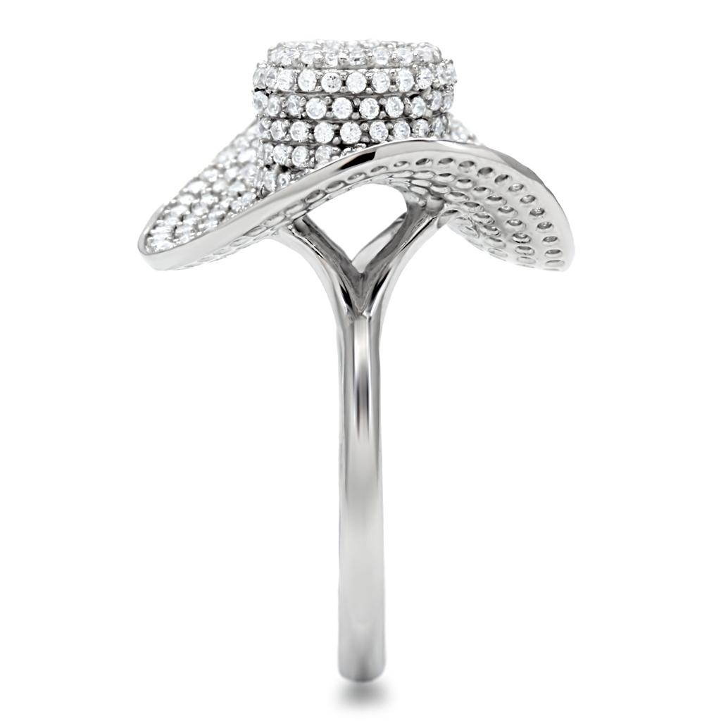 TS015 - Rhodium 925 Sterling Silver Ring with AAA Grade CZ  in Clear-4