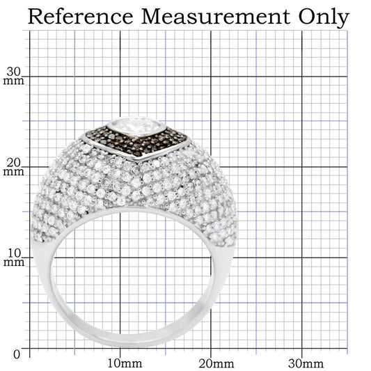 TS022 - Rhodium + Ruthenium 925 Sterling Silver Ring with AAA Grade CZ  in Brown-1