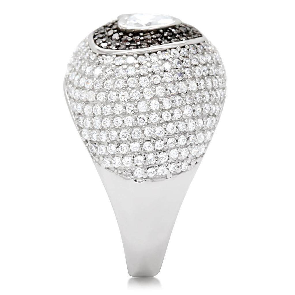 TS022 - Rhodium + Ruthenium 925 Sterling Silver Ring with AAA Grade CZ  in Brown-4