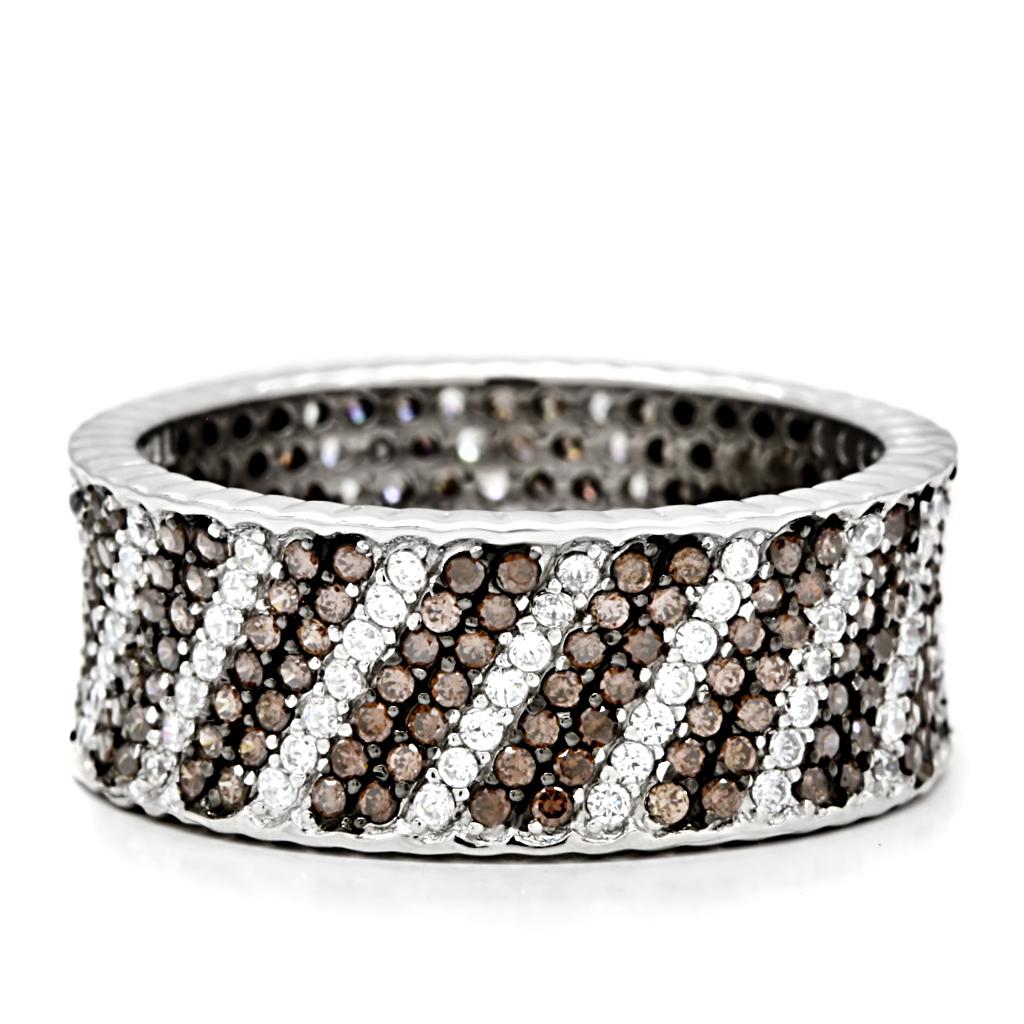 TS023 - Rhodium + Ruthenium 925 Sterling Silver Ring with AAA Grade CZ  in Brown Alamode