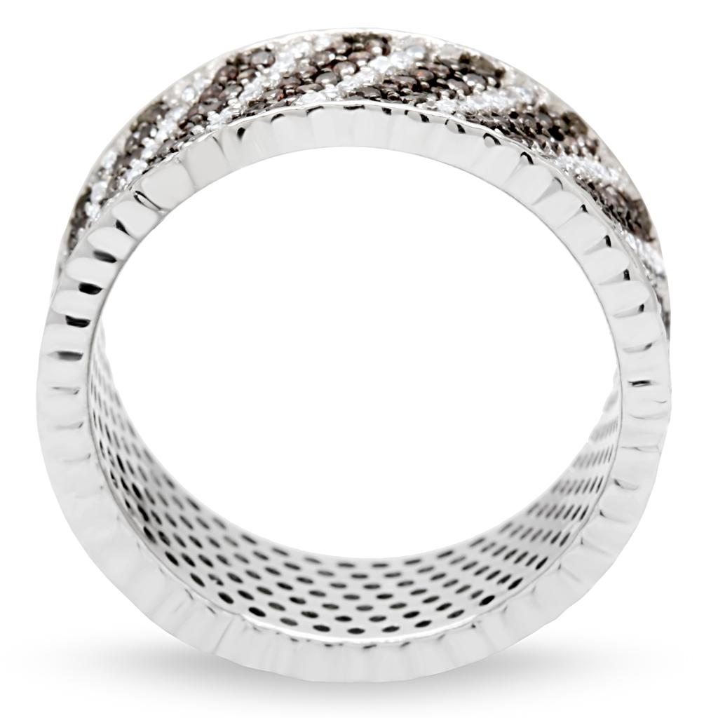 TS023 - Rhodium + Ruthenium 925 Sterling Silver Ring with AAA Grade CZ  in Brown Alamode