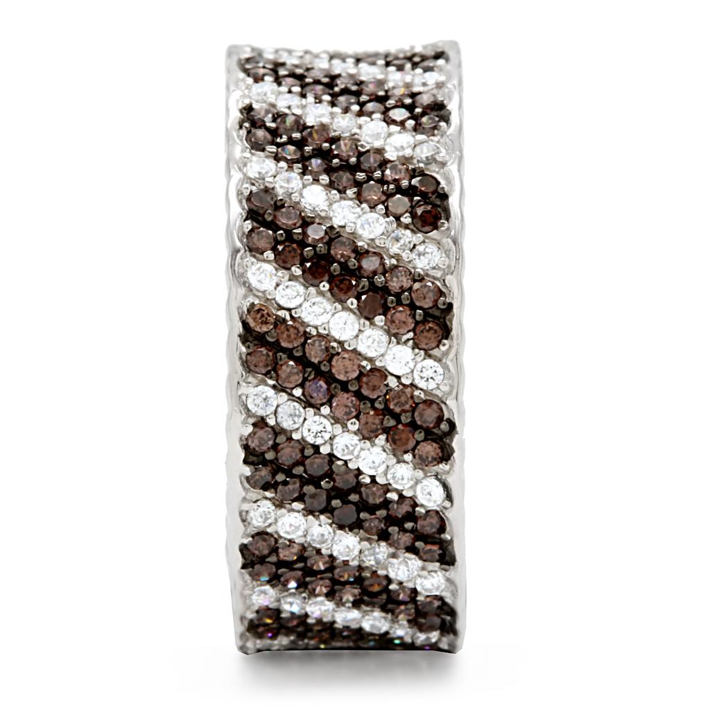 TS023 - Rhodium + Ruthenium 925 Sterling Silver Ring with AAA Grade CZ  in Brown Alamode
