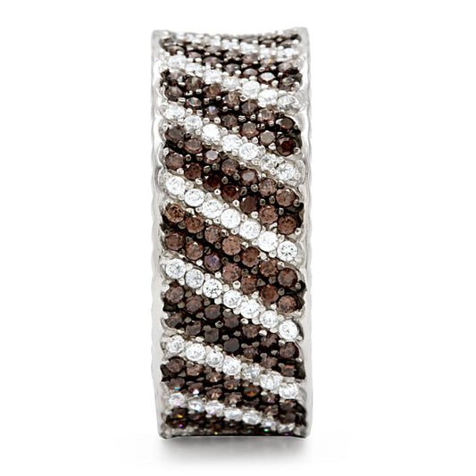 TS023 - Rhodium + Ruthenium 925 Sterling Silver Ring with AAA Grade CZ  in Brown Alamode