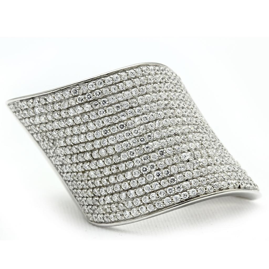 TS027 - Rhodium 925 Sterling Silver Ring with AAA Grade CZ  in Clear Alamode