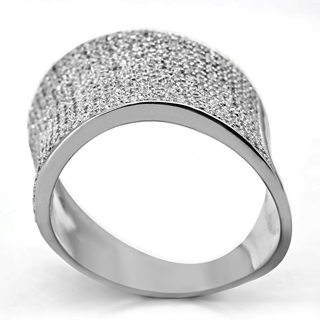 TS027 - Rhodium 925 Sterling Silver Ring with AAA Grade CZ  in Clear Alamode
