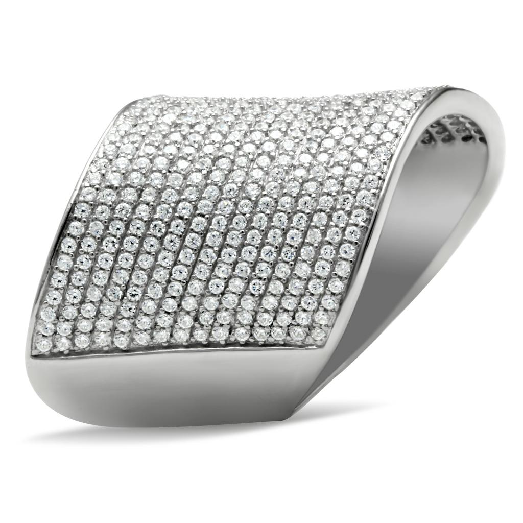 TS027 - Rhodium 925 Sterling Silver Ring with AAA Grade CZ  in Clear Alamode
