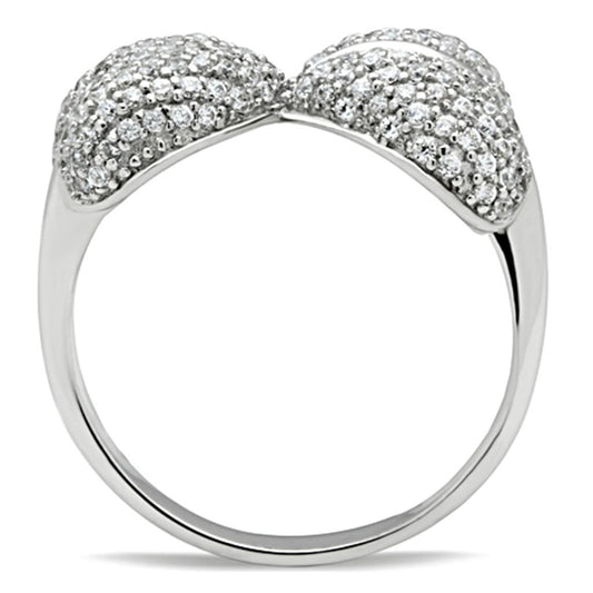 TS050 - Rhodium 925 Sterling Silver Ring with AAA Grade CZ  in Clear Alamode