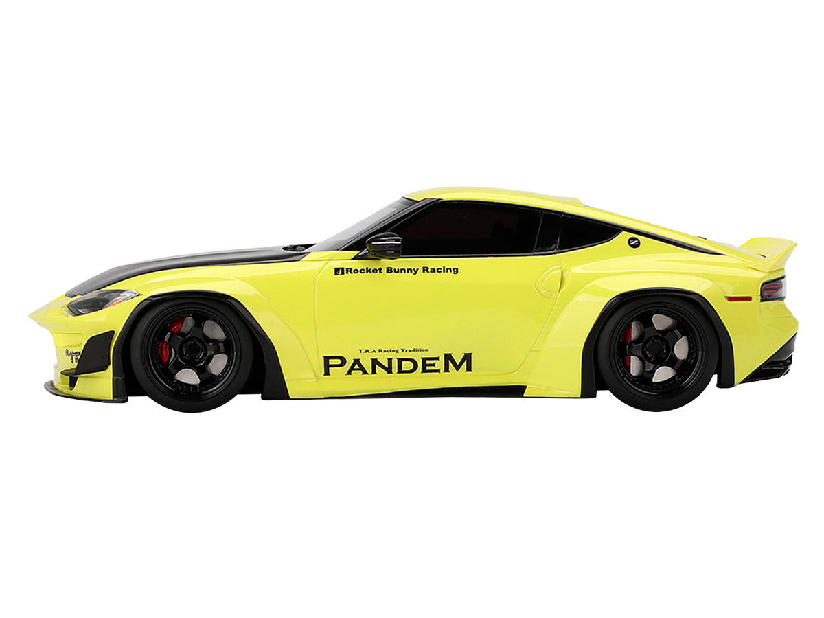 Nissan Z (RZ34) "Pandem" Ikazuchi Yellow with Matt Black Hood 1/18 Model Car by Top Speed-2