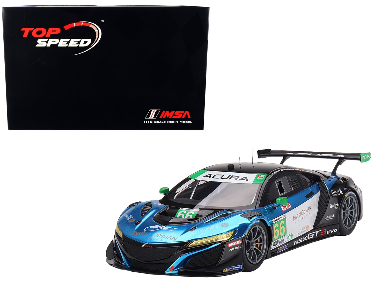 Acura NSX GT3 EVO22 #66 Till Bechtolsheimer - Mario Farnbacher - Marc Miller - Kyffin Simpson "Gradient Racing" IMSA GTD "24 Hours of Daytona" (2022) 1/18 Model Car by Top Speed