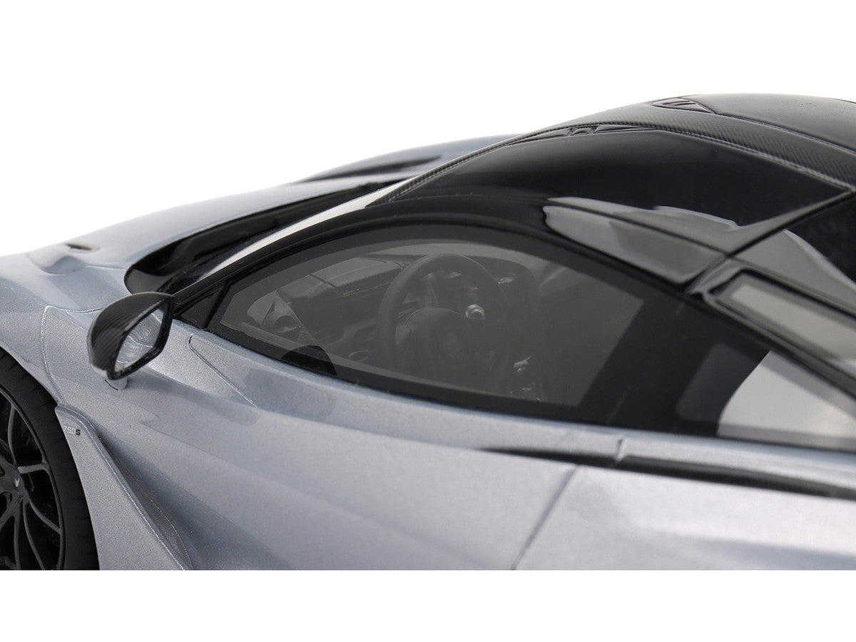 McLaren 750S Ice Silver Metallic with Black Top 1/18 Model Car by Top Speed-2