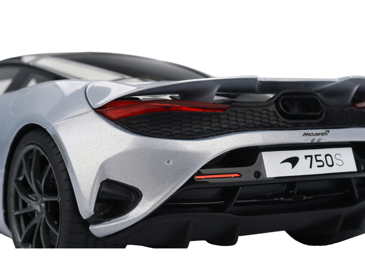 McLaren 750S Ice Silver Metallic with Black Top 1/18 Model Car by Top Speed-1