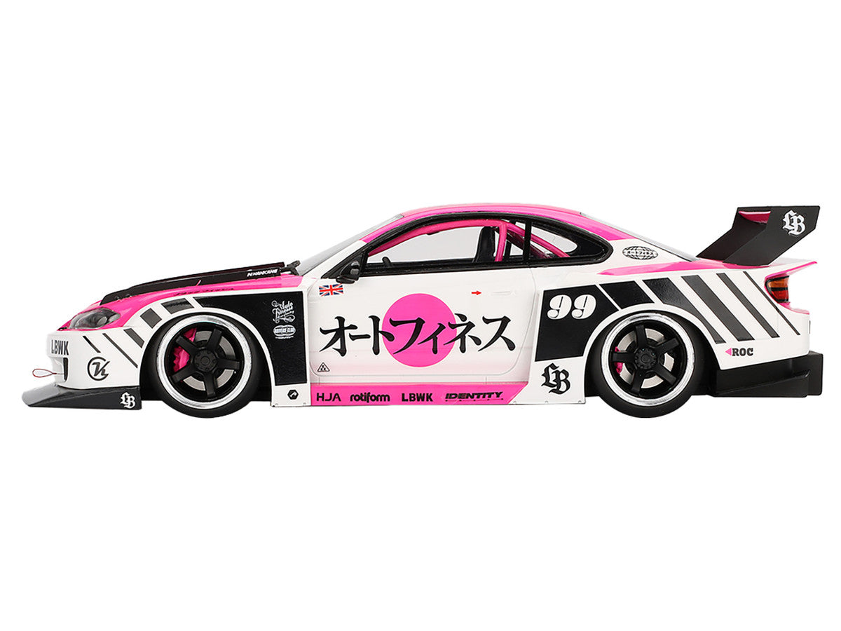 Nissan "LB-Super Silhouette" S15 SILVIA RHD (Right Hand Drive) #99 "Auto Finesse - SEMA 2023" White and Pink 1/18 Model Car by Top Speed-0