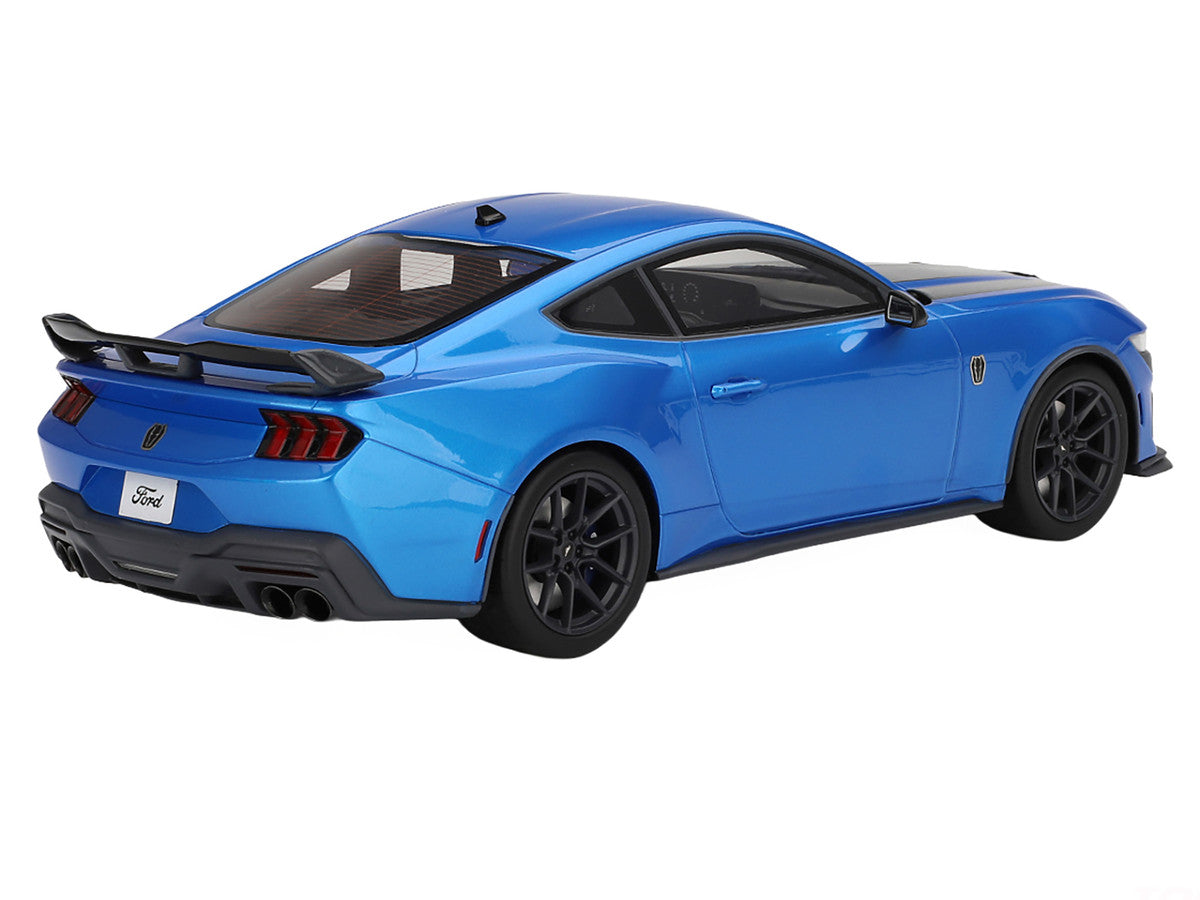 2024 Ford Mustang Dark Horse Grabber Blue Metallic with Black Hood Stripes 1/18 Model Car by Top Speed-1