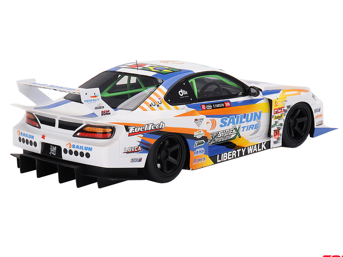 Nissan LB-Super Silhouette S15 SILVIA #555 Yukio Fausto "Formula Drift Japan" (2023) 1/18 Model Car by Top Speed-1