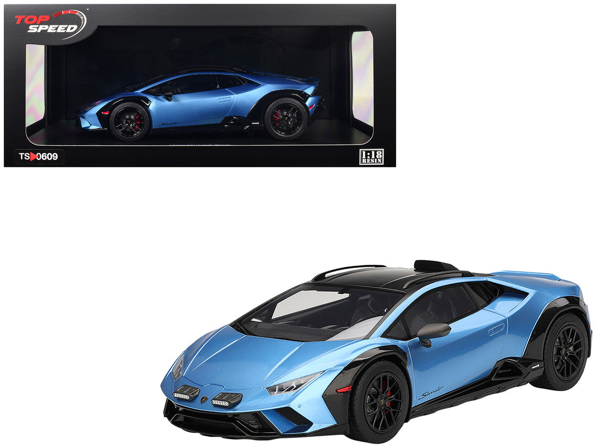 Lamborghini Huracan Sterrato Blu Aegir Blue Metallic with Matt Black Top 1/18 Model Car by Top Speed Top Speed