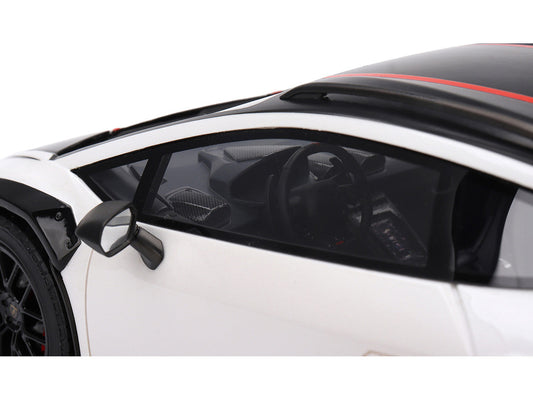 Lamborghini Huracan Sterrato Bianco Asopo White with Matt Black Top and Red Stripes 1/18 Model Car by Top Speed Top Speed