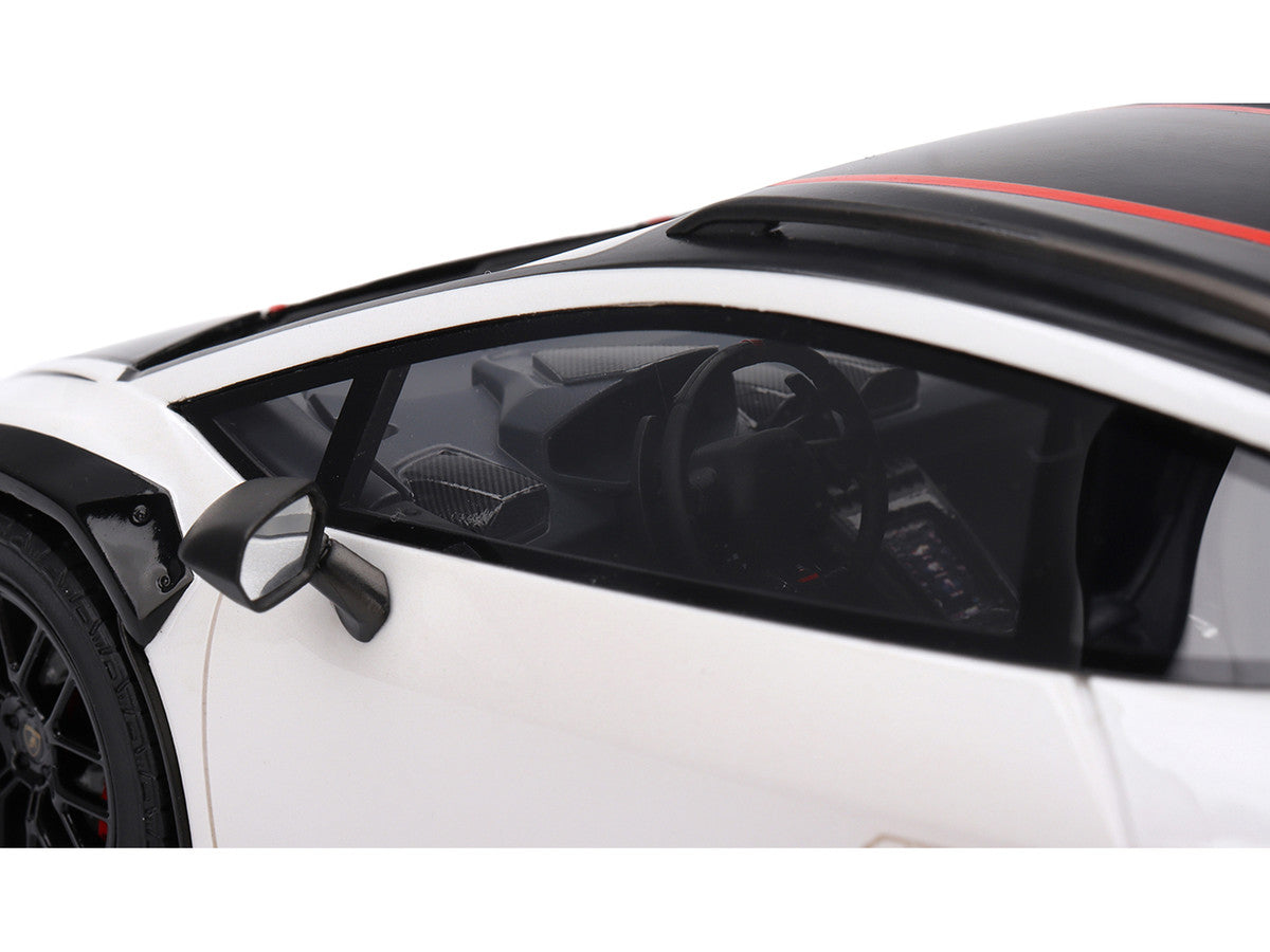 Lamborghini Huracan Sterrato Bianco Asopo White with Matt Black Top and Red Stripes 1/18 Model Car by Top Speed Top Speed