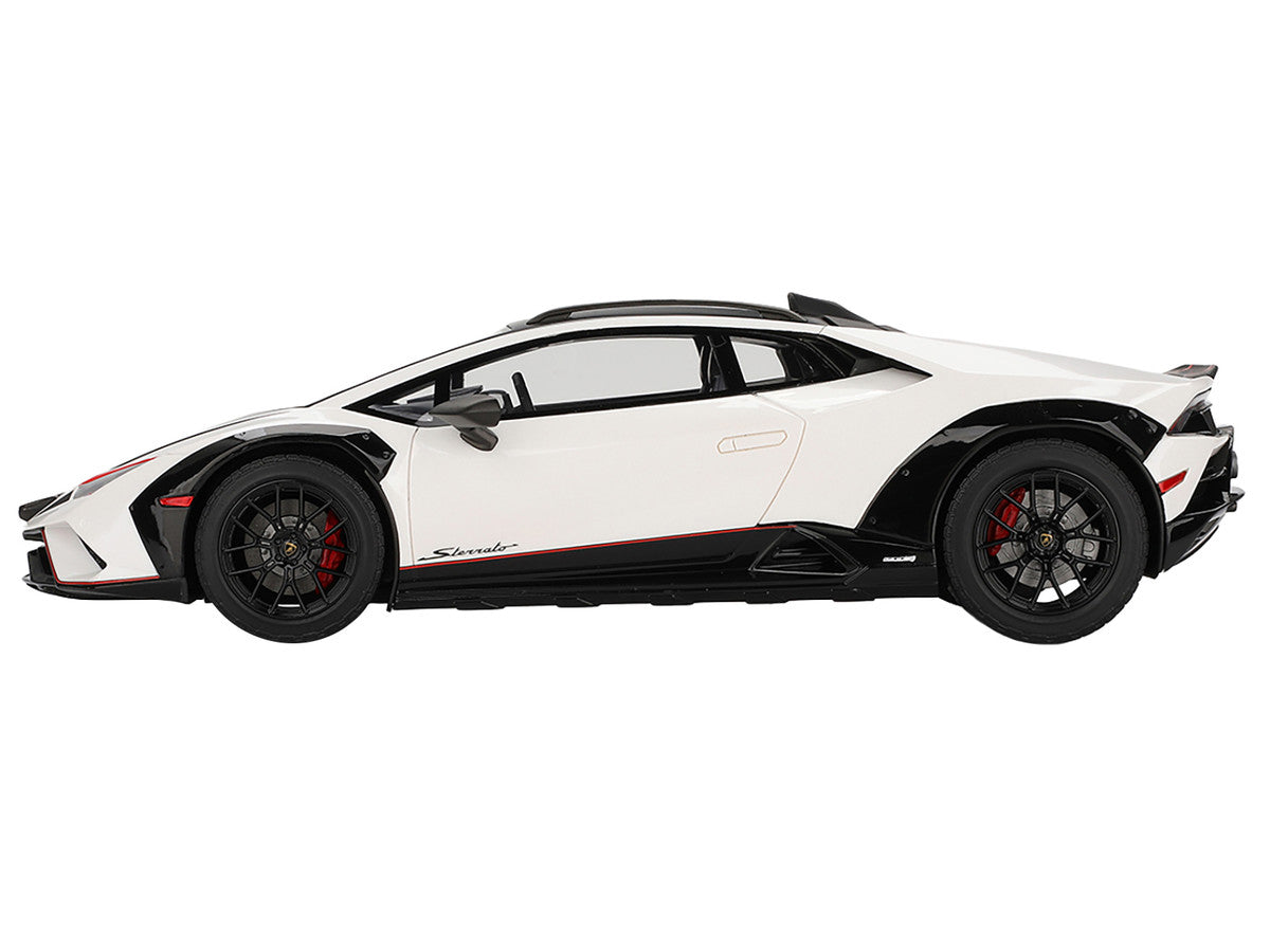 Lamborghini Huracan Sterrato Bianco Asopo White with Matt Black Top and Red Stripes 1/18 Model Car by Top Speed-0