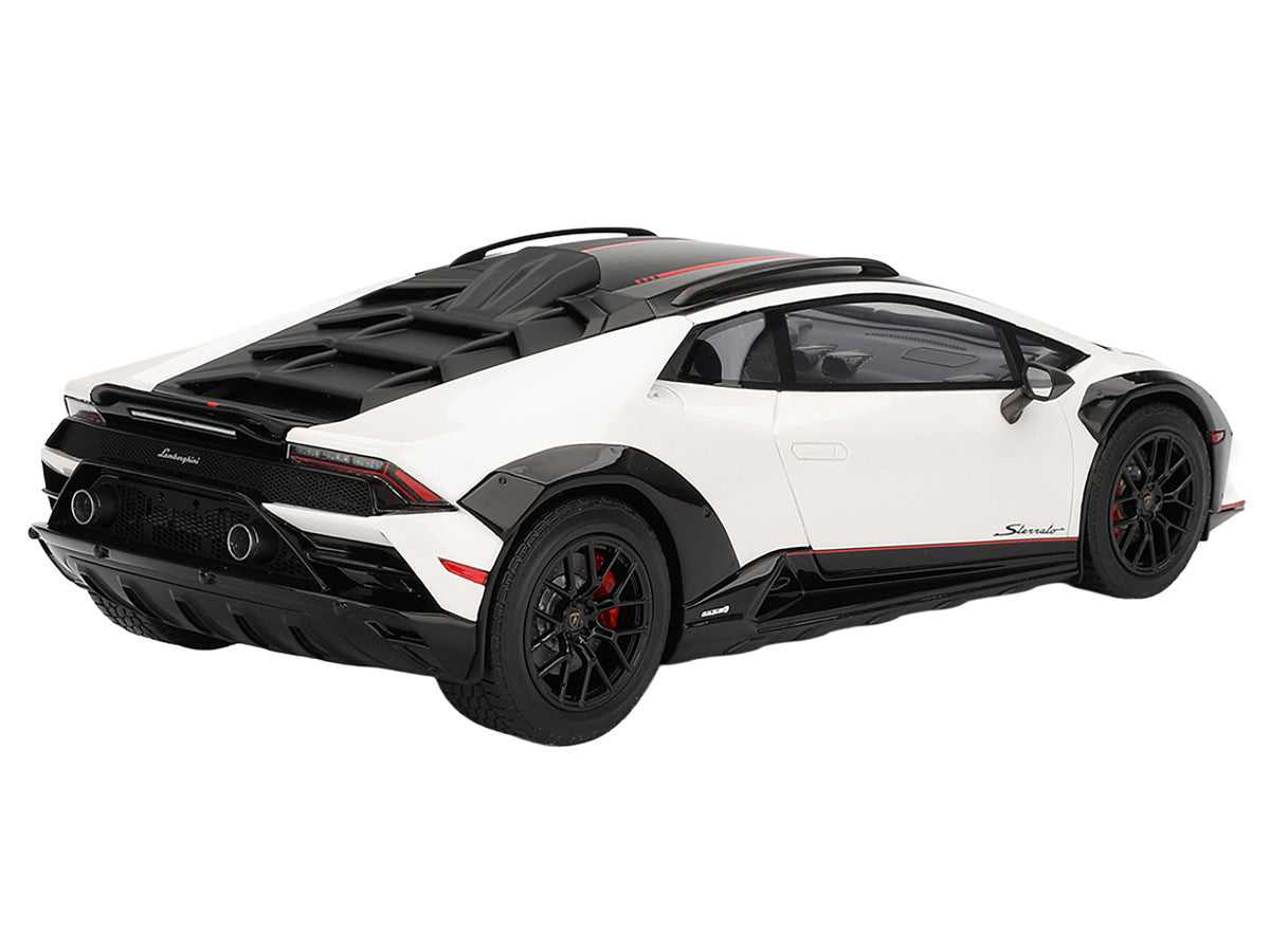 Lamborghini Huracan Sterrato Bianco Asopo White with Matt Black Top and Red Stripes 1/18 Model Car by Top Speed-1