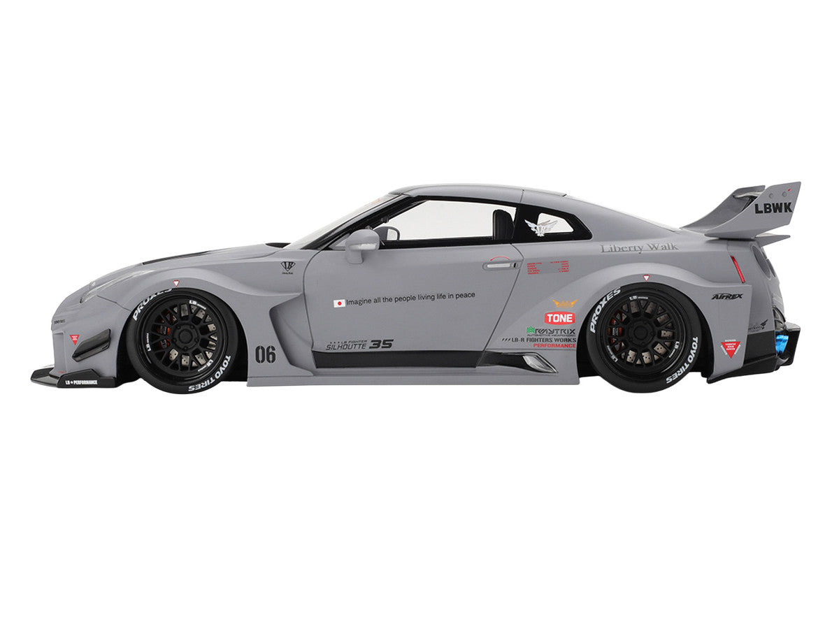 Nissan LB-Silhouette WORKS GT 35GT-RR Ver.1 RHD (Right Hand Drive) Matt Gray with Black Top 1/18 Model Car by Top Speed Top Speed