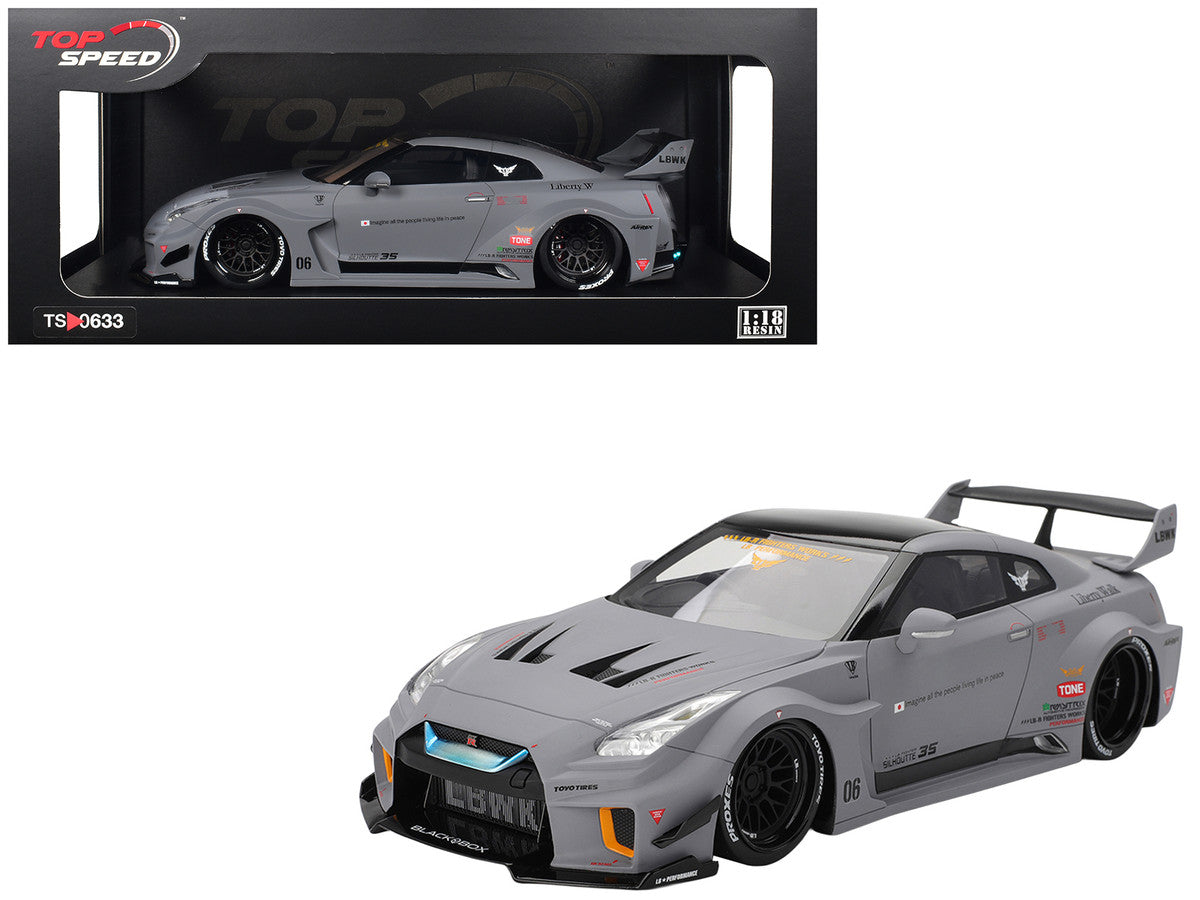 Nissan LB-Silhouette WORKS GT 35GT-RR Ver.1 RHD (Right Hand Drive) Matt Gray with Black Top 1/18 Model Car by Top Speed Top Speed