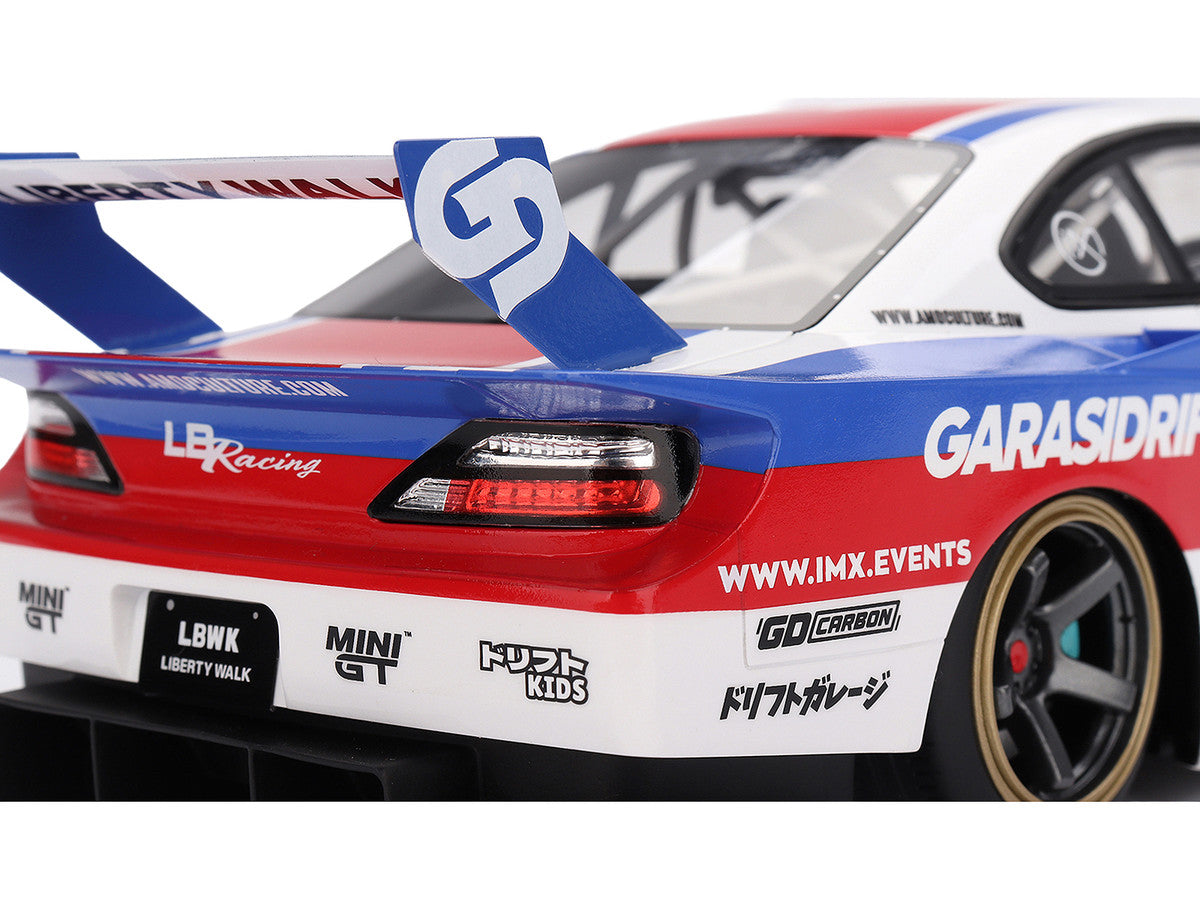 Nissan "LB-Super Silhouette" S15 SILVIA RHD (Right Hand Drive) #12 "GARASIDRIFT" White with Red and Blue Graphics 1/18 Model Car by Top Speed-3
