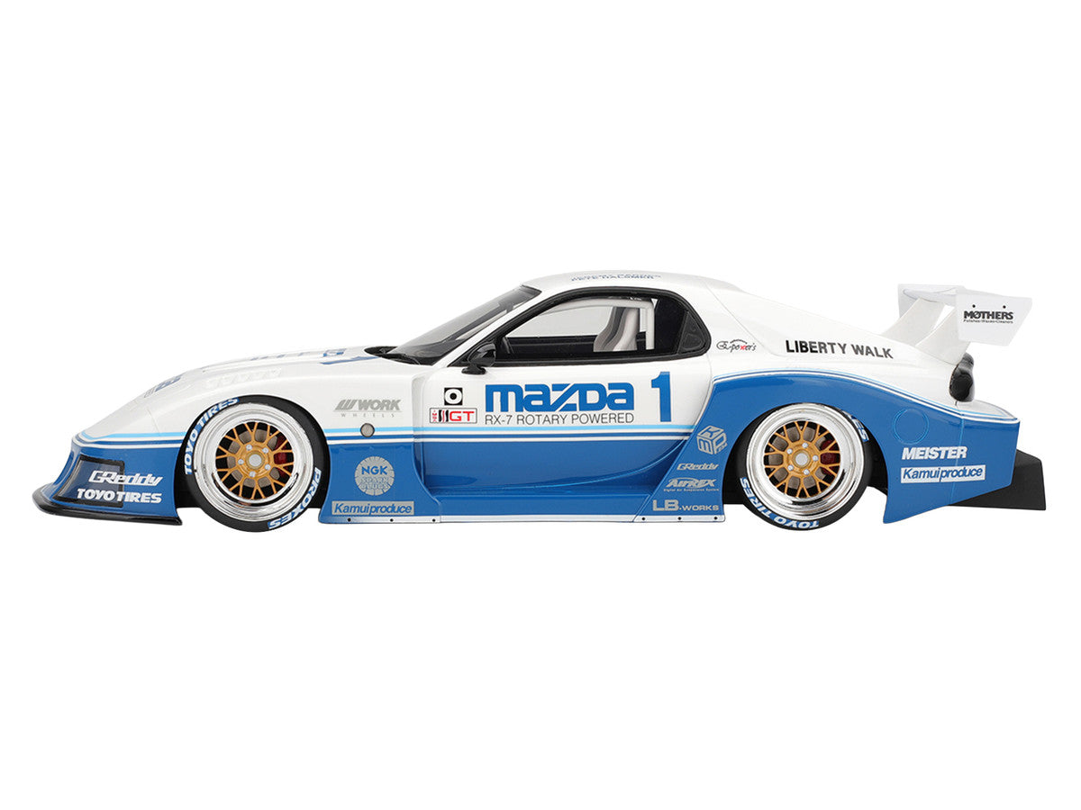 Mazda RX-7 LB-Super Silhouette RHD (Right Hand Drive) #1 Jeremy Barnes - Pete Halsmer "IMSA" White and Blue 1/18 Model Car by Top Speed Top Speed