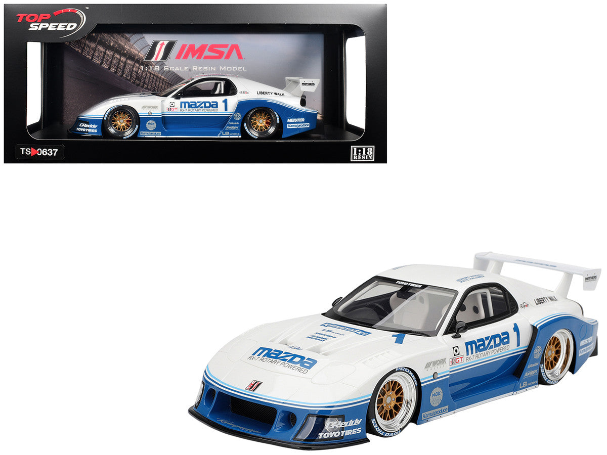 Mazda RX-7 LB-Super Silhouette RHD (Right Hand Drive) #1 Jeremy Barnes - Pete Halsmer "IMSA" White and Blue 1/18 Model Car by Top Speed Top Speed