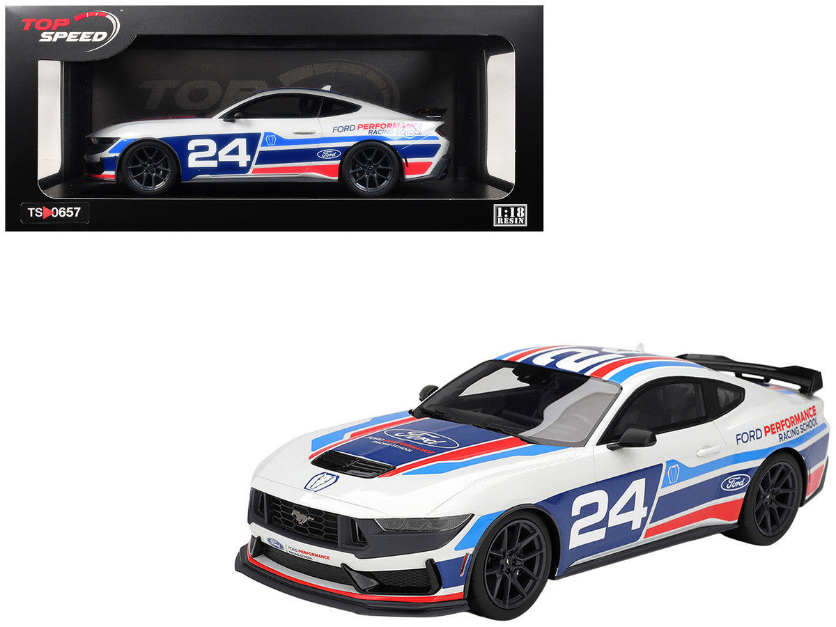 Ford Mustang Dark Horse #24 "Ford Performance Racing School" White with Graphics 1/18 Model Car by Top Speed Top Speed