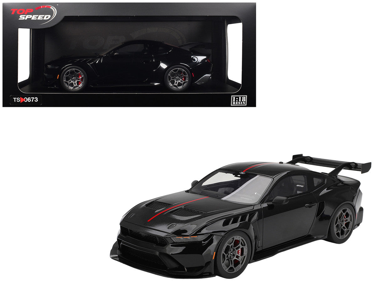 Ford Mustang GTD Shadow Black with Red Stripe 1/18 Model Car by Top Speed Top Speed