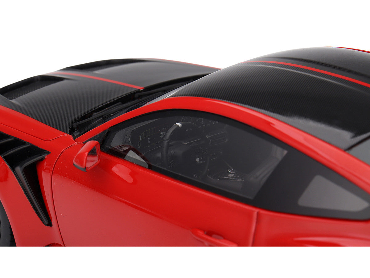 Ford Mustang GTD Race Red and Carbon Fiber with Red Stripe 1/18 Model Car by Top Speed Top Speed