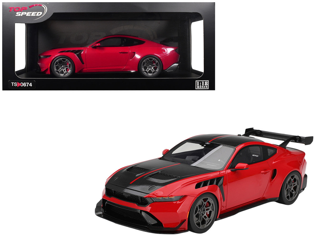 Ford Mustang GTD Race Red and Carbon Fiber with Red Stripe 1/18 Model Car by Top Speed Top Speed