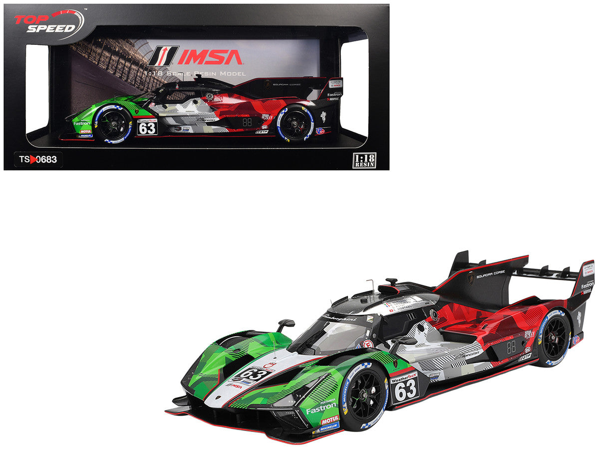 Lamborghini SC63 #63 Mirko Bortolotti - Romain Grosjean - Daniil Kvyat - Edoardo Mortara "Automobili Lamborghini Squadra Corse" IMSA "24 Hours of Daytona" (2025) 1/18 Model Car by Top Speed-4