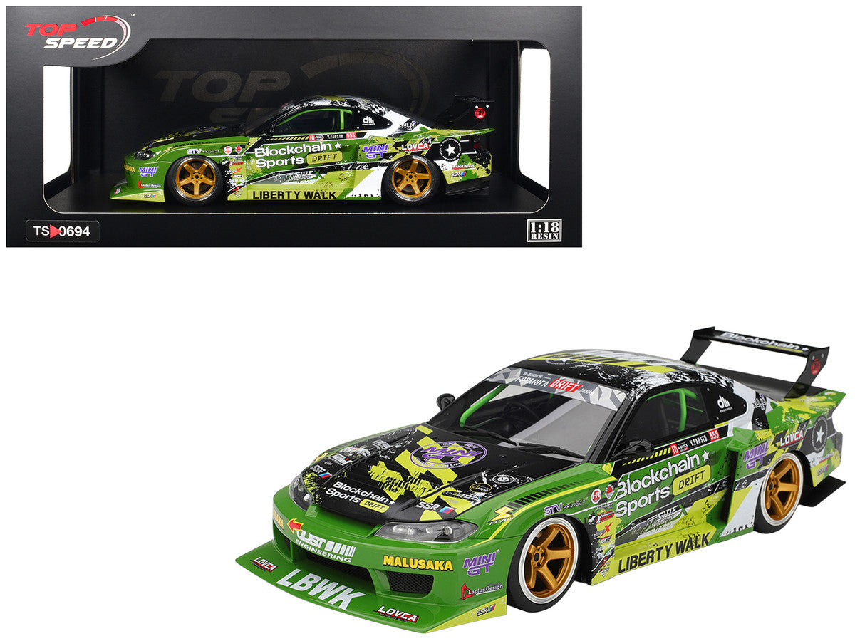 Nissan LB-Super Silhouette S15 SILVIA RHD (Right Hand Drive) #555 V2 Yukio Fausto "Formula Drift Japan" (2024) 1/18 Model Car by Top Speed Top Speed