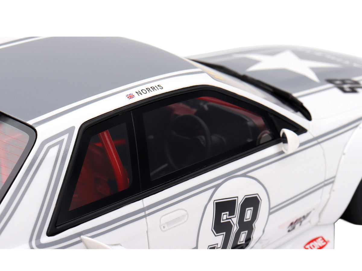 Nissan Skyline GT-R (R32) RHD (Right Hand Drive) #58 "LBWK - Kaido Works" White with Gray Stripes and Graphics "Tokyo Auto Salon (TAS) 2025" 1/18 Model Car by Top Speed Top Speed