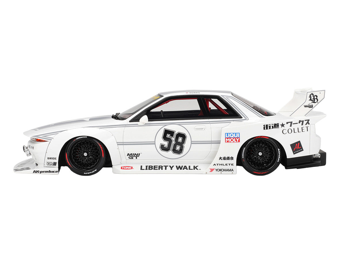 Nissan Skyline GT-R (R32) RHD (Right Hand Drive) #58 "LBWK - Kaido Works" White with Gray Stripes and Graphics "Tokyo Auto Salon (TAS) 2025" 1/18 Model Car by Top Speed Top Speed