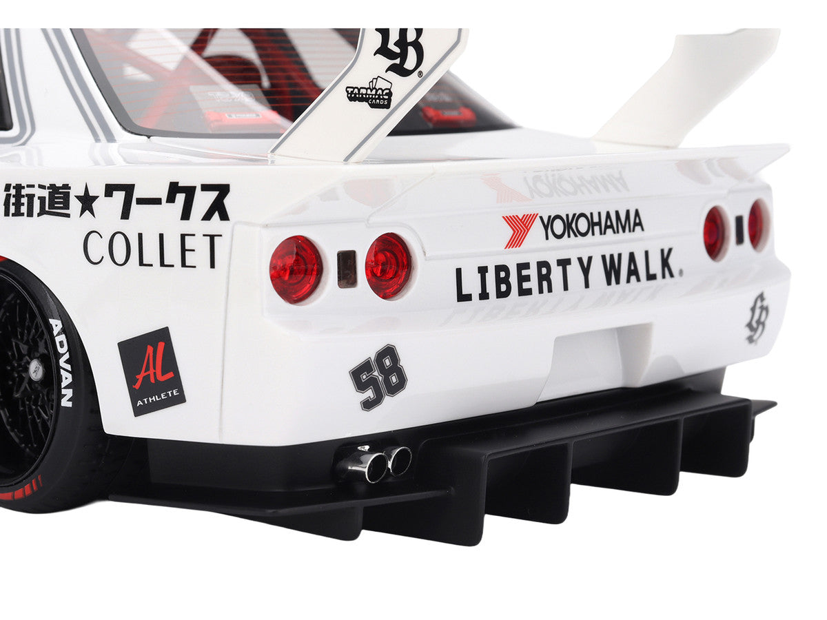 Nissan Skyline GT-R (R32) RHD (Right Hand Drive) #58 "LBWK - Kaido Works" White with Gray Stripes and Graphics "Tokyo Auto Salon (TAS) 2025" 1/18 Model Car by Top Speed Top Speed
