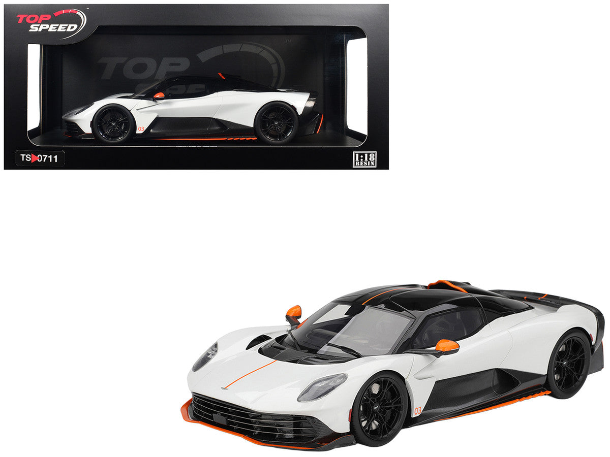 Aston Martin Valhalla Lunar White with Black Top and Orange Accents 1/18 Model Car by Top Speed Top Speed
