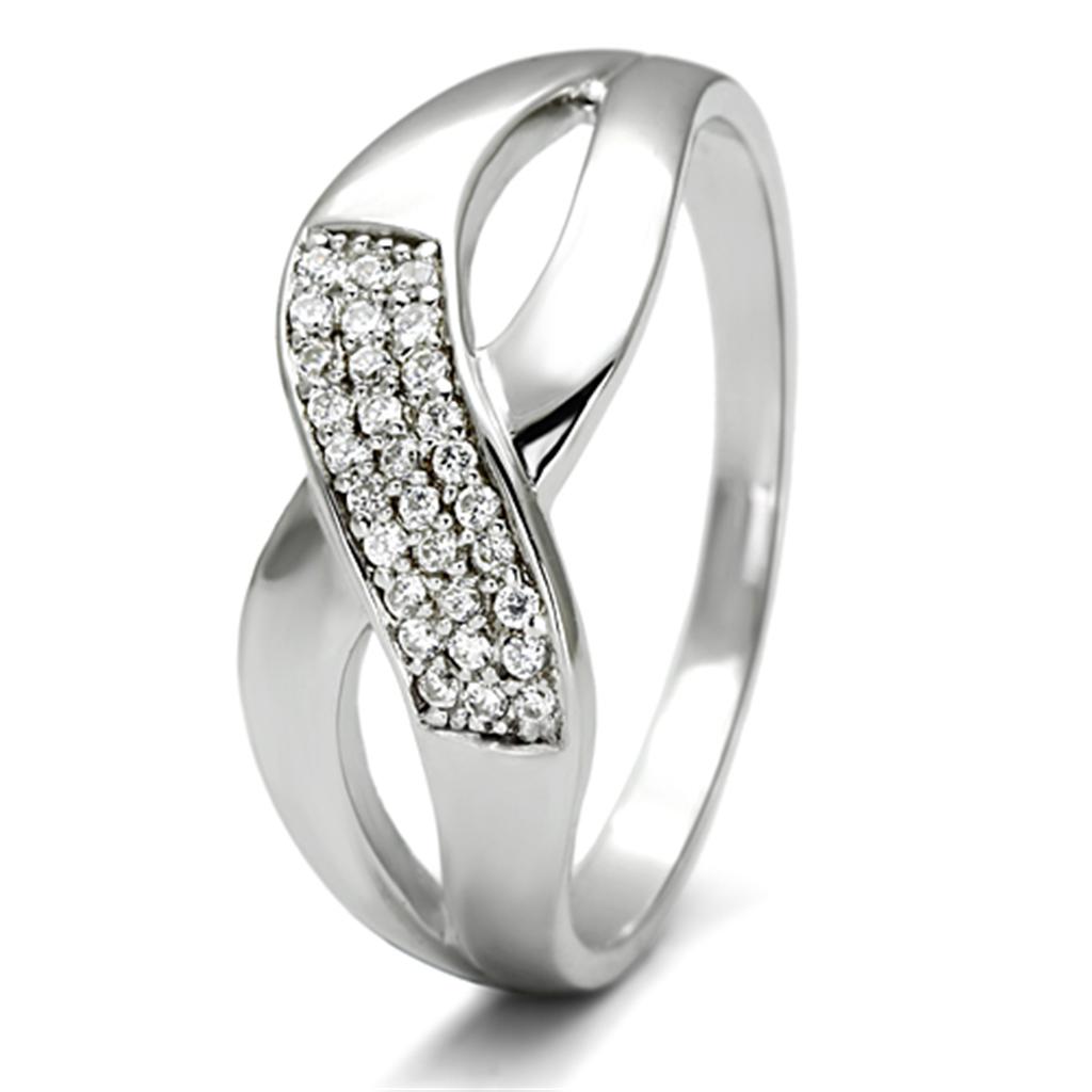 TS090 - Rhodium 925 Sterling Silver Ring with AAA Grade CZ  in Clear-4