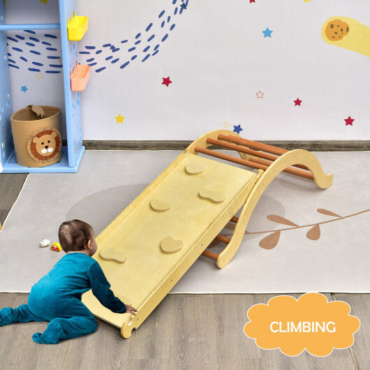 3-in-1 Kids Wooden Arch Triangle Rocker Climber Set with Ramp and Mat W2B