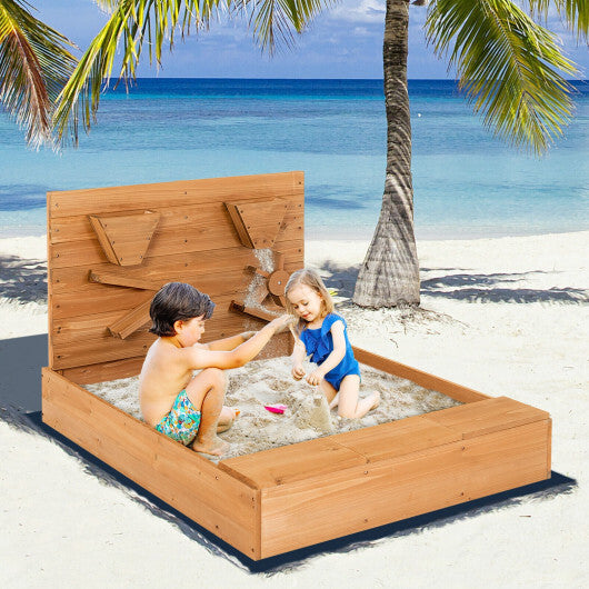 Kids Wooden Square Sandbox with Cover W2B