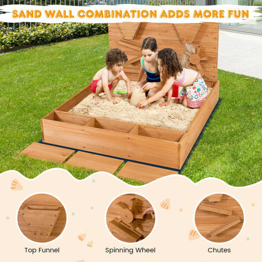 Kids Wooden Square Sandbox with Cover W2B