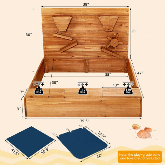 Kids Wooden Square Sandbox with Cover W2B