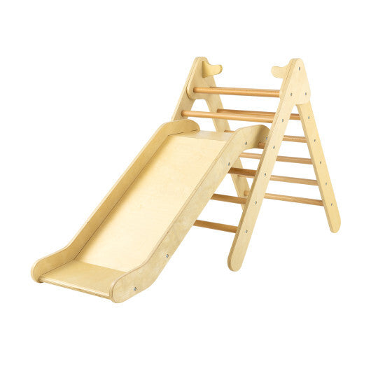 2-in-1 Wooden Triangle Climber Set with Gradient Adjustable Slide-Multicolor W2B