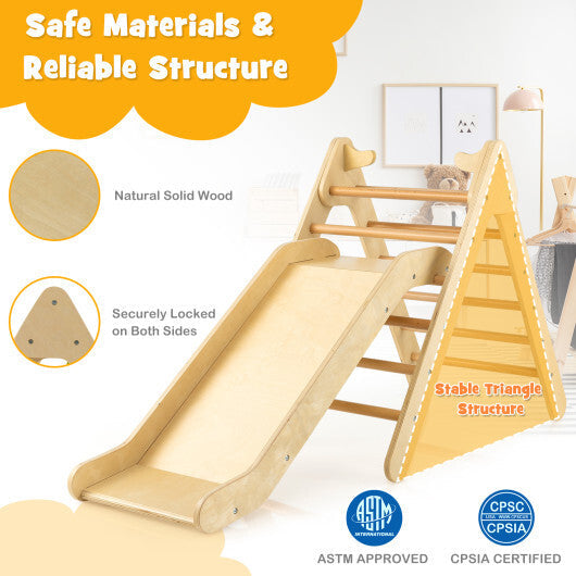 2-in-1 Wooden Triangle Climber Set with Gradient Adjustable Slide-Multicolor W2B