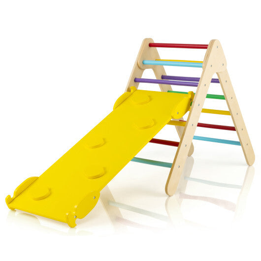 Patented 3-in-1 Wooden Climbing Triangle Set Triangle Climber with Ramp-Multicolor W2B