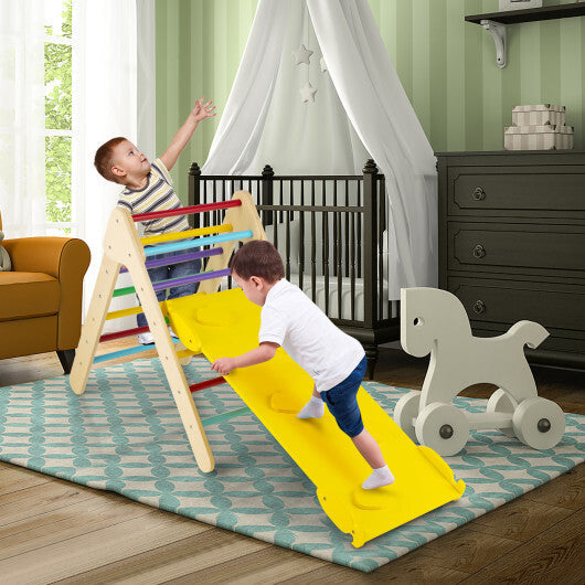 Patented 3-in-1 Wooden Climbing Triangle Set Triangle Climber with Ramp-Multicolor W2B