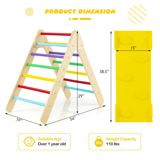 Patented 3-in-1 Wooden Climbing Triangle Set Triangle Climber with Ramp-Multicolor W2B
