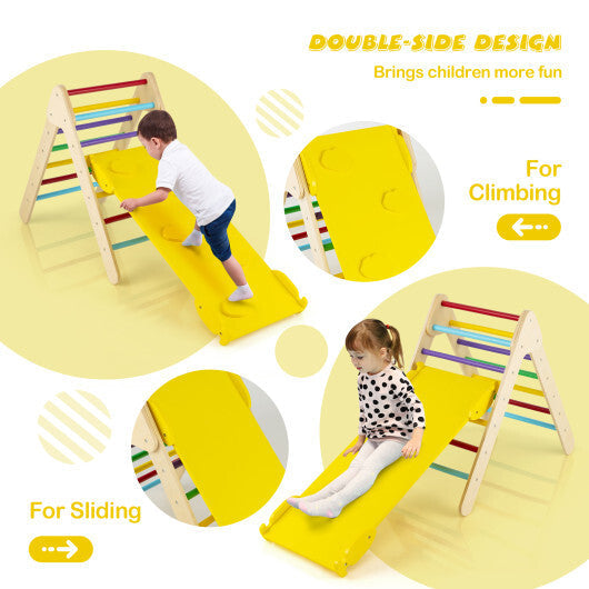 Patented 3-in-1 Wooden Climbing Triangle Set Triangle Climber with Ramp-Multicolor W2B